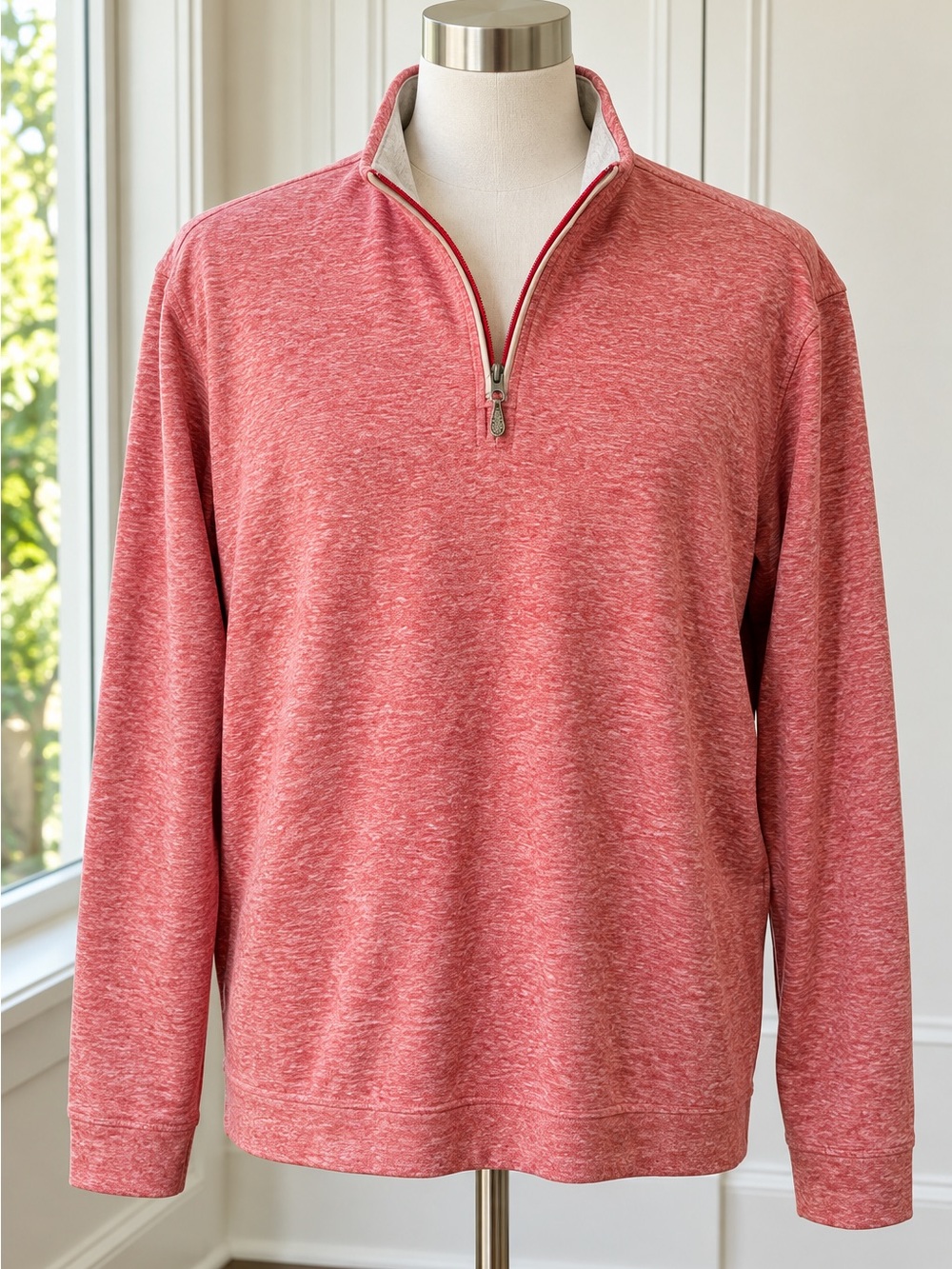 Johnnie-O XL Heathered Red Quarter Zip Pullover Cotton Golf Preppy Casual